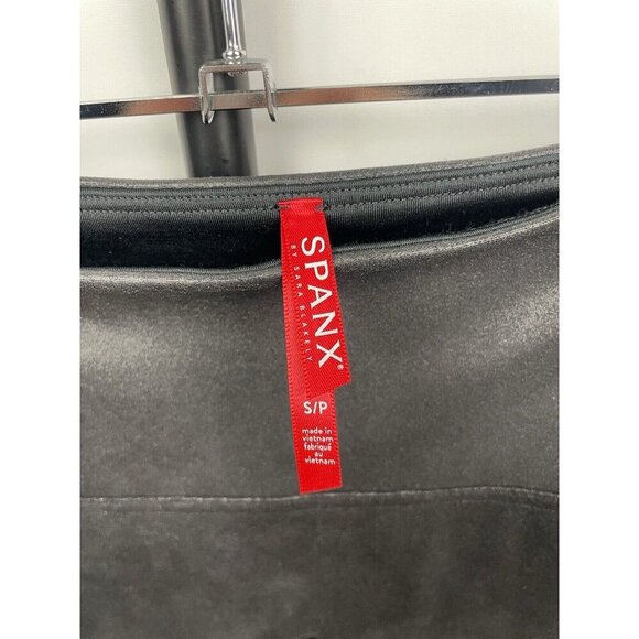 Spanx Metallic Black Faux Leather Moto Edgy Punk Rock Pull On Leggings Size S - Picture 3 of 6